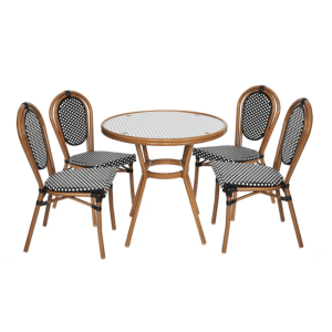 Indoor Outdoor Commercial Table, Glass Top with 4 Stack Chairs